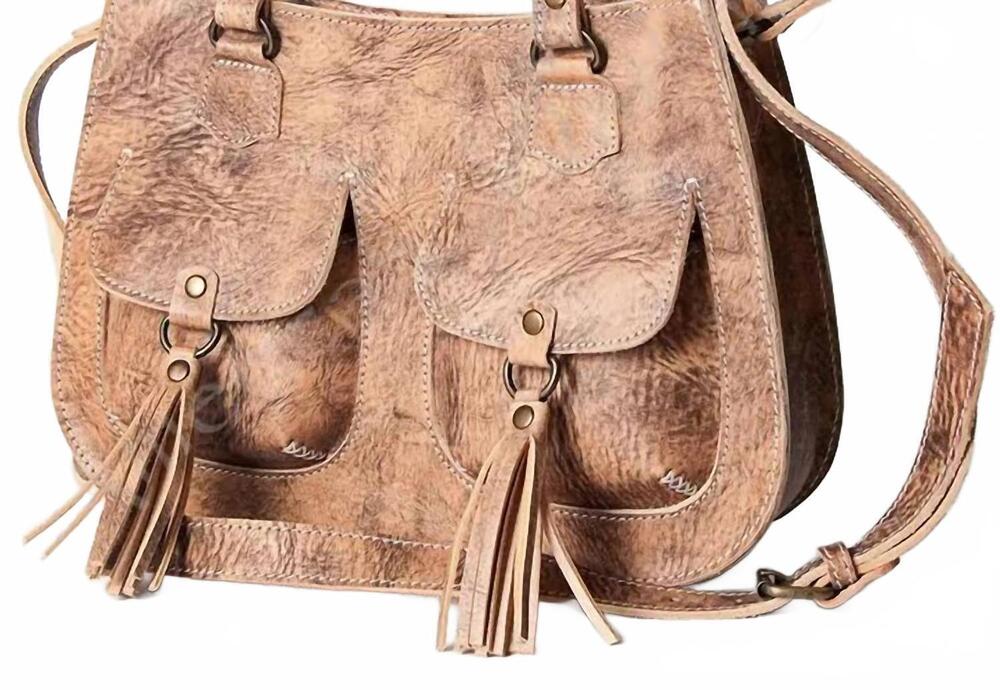 NEW AMERICAN DARLING women's genuine leather double pocket shoulder bag in beige